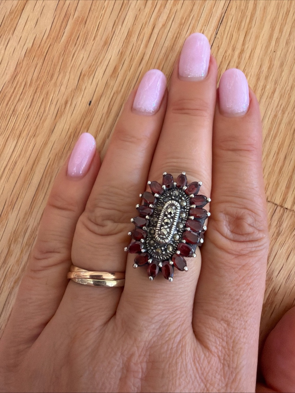 Sterling Silver Garnet Vintage-Style Statement Ring - Red